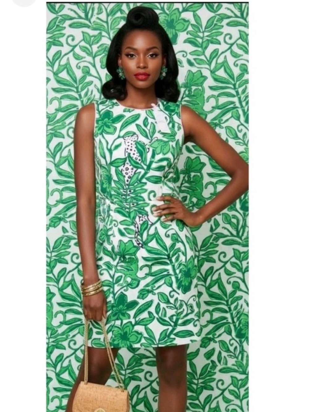 Lilly Pulitzer Mila Stretch Shift Dress in Cheetah Fiddle Leaf Green Escape EUC